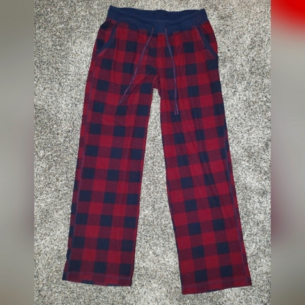 Nautica Red and Black Track Pants with Plaid Design